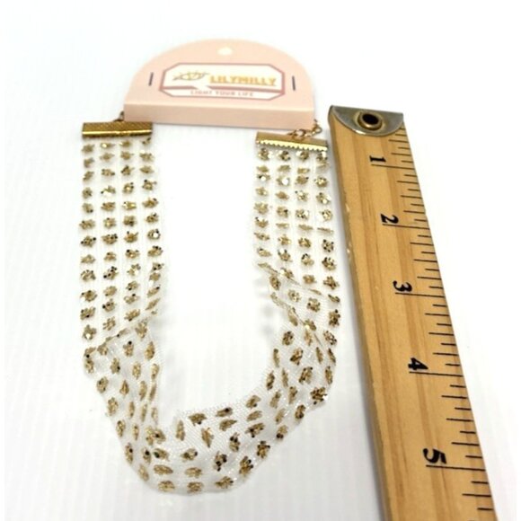 Shining Lace Glitter Choker Gold Transparent Wide Boho Fabric Necklace Women NEW - Picture 7 of 9